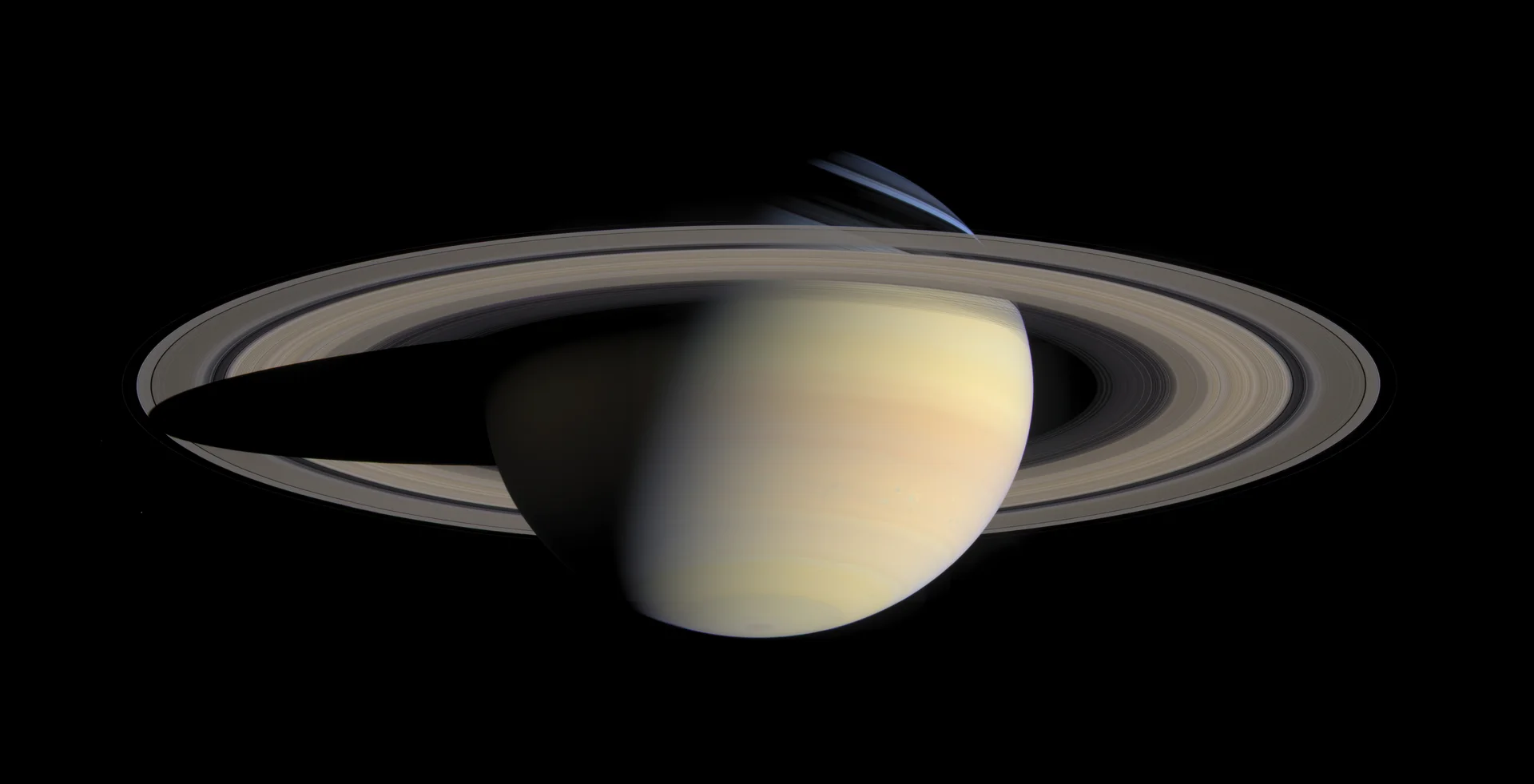 Natural-colour mosaic of Saturn and its ring system from the Cassini spacecraft