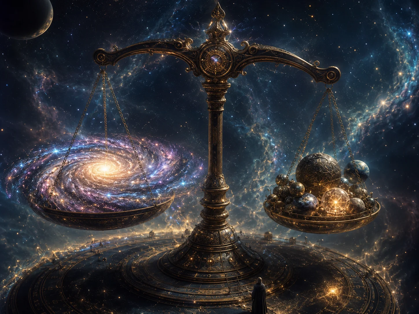 An artistic representation of weighing a galaxy