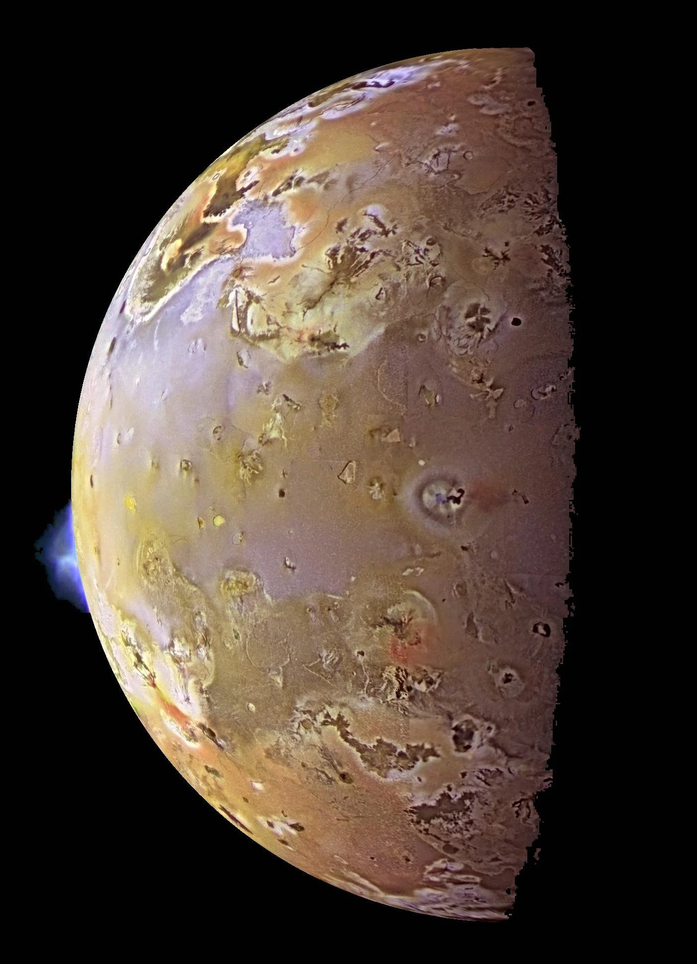 Image of Io showing active volcanic plumes acquired during Galileo's ninth orbit (C9) around Jupiter
